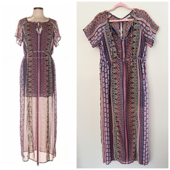 Patrons of Peace Boho Sheer Maxi Dress Medium - Picture 1 of 8